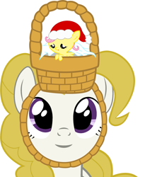 Size: 1800x2200 | Tagged: safe, artist:beavernator, character:fluttershy, character:surprise, species:pony, g1, baby, baby pony, basket, clothing, filly, foal, g1 to g4, generation leap, hat, pony in a basket, santa hat