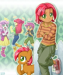 Size: 900x1071 | Tagged: safe, artist:uotapo, character:apple bloom, character:babs seed, character:scootaloo, character:sweetie belle, species:pegasus, species:pony, my little pony:equestria girls, adorababs, boots, clothing, converse, crusaderbetes, cute, cutie mark crusaders, equestria girls-ified, frown, happy, hoola hoop, human ponidox, open mouth, ponidox, self ponidox, shoes, skirt, smiling, sneakers, uotapo is trying to murder us
