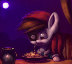 Size: 1024x922 | Tagged: safe, artist:grissaecrim, character:pipsqueak, detailed, eating, male, moon, night, pipsqueak eating spaghetti, sky, solo, spaghetti, squeakabetes, stars