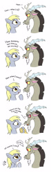 Size: 910x3060 | Tagged: safe, artist:joakaha, character:derpy hooves, character:discord, species:pegasus, species:pony, ship:derpcord, comic, dialogue, female, flirting, magic, male, mare, shipping, straight