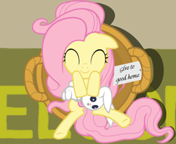 Size: 2800x2280 | Tagged: safe, artist:beavernator, character:fluttershy, species:pegasus, species:pony, adoption, basket, beavernator is trying to murder us, cute, female, filly, filly fluttershy, high angle, plushie, shyabetes, solo, weapons-grade cute, younger