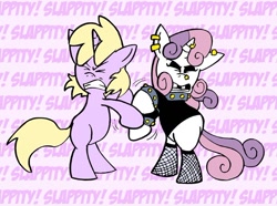 Size: 576x429 | Tagged: safe, artist:pembroke, character:dinky hooves, character:sweetie belle, meanie belle, ask meanie belle, meanie vs dinky, sissy slap fight, tumblr