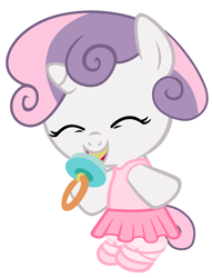 Size: 2600x3400 | Tagged: safe, artist:beavernator, character:sweetie belle, species:pony, species:unicorn, g4, baby, baby belle, baby pony, clothing, cute, dress, female, foal, high res, pacifier, simple background, solo, tutu, white background