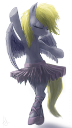 Size: 594x1056 | Tagged: safe, artist:grissaecrim, character:derpy hooves, species:pony, armpits, ballerina, ballet, bipedal, clothing, dancing, female, skirt, solo, tutu