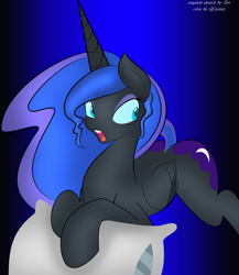Size: 2218x2560 | Tagged: safe, artist:qcryzzy, artist:zev, character:nightmare moon, character:princess luna, species:alicorn, species:pony, female, missing accessory, pillow, solo, stupid sexy nightmare moon