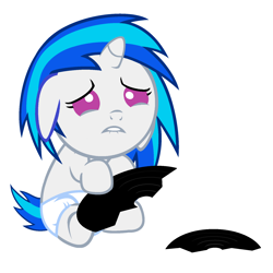 Size: 1800x1800 | Tagged: safe, artist:beavernator, character:dj pon-3, character:vinyl scratch, species:pony, species:unicorn, baby, baby pony, broken, crying, diaper, female, filly, foal, record, solo