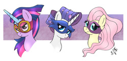 Size: 2000x960 | Tagged: safe, artist:joakaha, character:fluttershy, character:masked matter-horn, character:radiance, character:rarity, character:saddle rager, character:twilight sparkle, character:twilight sparkle (alicorn), species:alicorn, species:pony, episode:power ponies, g4, my little pony: friendship is magic, bust, clothing, costume, female, goggles, mare, mask, portrait, simple background, white background