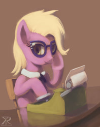 Size: 800x1013 | Tagged: safe, artist:grissaecrim, character:grace manewitz, episode:rarity takes manehattan, g4, my little pony: friendship is magic, female, glasses, solo, typewriter