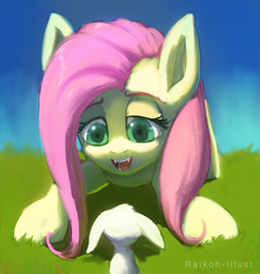 Size: 778x816 | Tagged: safe, artist:grissaecrim, character:angel bunny, character:flutterbat, character:fluttershy, eyes on the prize, fangs, observer, race swap