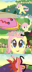 Size: 1366x3072 | Tagged: safe, artist:beavernator, edit, edited screencap, screencap, character:fluttershy, episode:the cutie mark chronicles, episode:three's a crowd, g4, my little pony: friendship is magic, beavernator is trying to murder us, butterfly, comic, cute, eye reflection, female, filly, filly fluttershy, reflection, riding, screencap comic, so many wonders, tatzlwurm, younger
