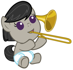 Size: 4400x4200 | Tagged: safe, artist:beavernator, character:octavia melody, absurd resolution, diaper, female, filly, foal, solo, trombone