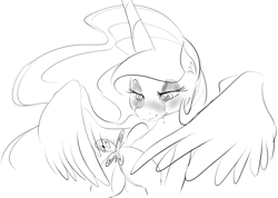 Size: 1250x889 | Tagged: safe, artist:zev, character:princess celestia, butterfly, crying, female, grayscale, monochrome, solo