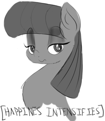 Size: 679x777 | Tagged: safe, artist:zev, character:maud pie, episode:maud pie, g4, my little pony: friendship is magic, female, grayscale, happy, looking at you, meme, misspelling, monochrome, solo, wavy mouth, x intensifies