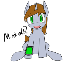 Size: 3000x2560 | Tagged: safe, artist:erthilo, oc, oc only, oc:littlepip, species:pony, species:unicorn, fallout equestria, comic, fanfic, fanfic art, female, hooves, horn, mare, mint-als, open mouth, party time mintals, pipbuck, simple background, sitting, smiling, solo, teeth, transparent background