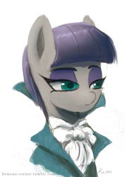 Size: 682x961 | Tagged: safe, artist:grissaecrim, character:maud pie, species:pony, bust, classy, clothing, colored pupils, cravat, eyeshadow, female, mare, portrait, simple background, solo, white background