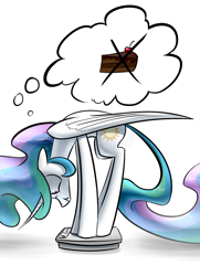 Size: 1186x1642 | Tagged: safe, artist:underpable, character:princess celestia, cake, cakelestia, female, pictogram, scale, scrunchy face, solo, weight