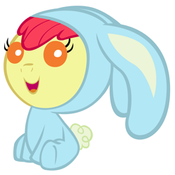 Size: 3200x3200 | Tagged: safe, artist:beavernator, character:apple bloom, species:earth pony, species:pony, g4, baby, baby pony, bunny bloom, bunny costume, clothing, cute, female, foal, high res, simple background, solo, white background