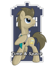 Size: 2600x3500 | Tagged: safe, artist:thebrokencog, character:doctor whooves, character:time turner, doctor who, logo, male, necktie, solo, sonic screwdriver, tardis