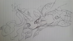 Size: 4128x2322 | Tagged: source needed, safe, artist:zev, character:princess celestia, egyptian, female, grayscale, lined paper, monochrome, ra celestia, solo, traditional art
