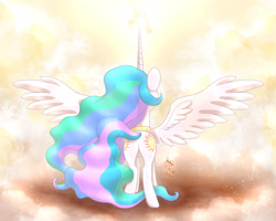 Size: 2500x2000 | Tagged: safe, artist:joakaha, character:princess celestia, cloud, cloudy, day, female, plot, sky, solo, spread wings, sunbutt, wings