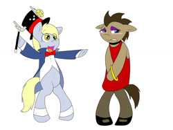 Size: 1024x768 | Tagged: safe, artist:chub-wub, character:derpy hooves, character:doctor whooves, character:time turner, species:pony, bipedal, choker, clothing, crossdressing, dress, hat, magic wand, magician, simple background, top hat, white background