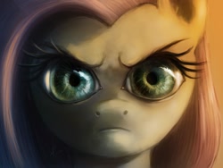 Size: 1520x1140 | Tagged: safe, artist:grissaecrim, character:fluttershy, angry, beautiful, detailed, female, nightmare fuel, solo, stare, the stare, uncanny valley