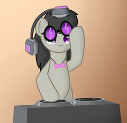 Size: 932x903 | Tagged: safe, artist:erthilo, character:octavia melody, species:earth pony, species:pony, bipedal, dj table, female, headphones, solo, sunglasses, tumblr, turntable