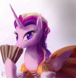 Size: 792x814 | Tagged: safe, artist:grissaecrim, character:princess cadance, clothing, dress, fan, female, solo