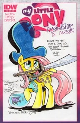 Size: 400x613 | Tagged: safe, artist:brendahickey, character:fluttershy, bicorne, clothing, gill, hat, if that's okay with you, mouth hold, pirate, pirate hat, sword