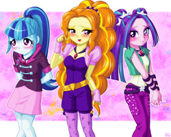 Size: 1000x800 | Tagged: safe, artist:uotapo, character:adagio dazzle, character:aria blaze, character:sonata dusk, equestria girls:rainbow rocks, g4, my little pony: equestria girls, my little pony:equestria girls, adoragio, ariabetes, blushing, cleavage, cute, female, gem, hnnng, siren gem, sonatabetes, the dazzlings, tsunata dusk, tsundagio, tsundaria, tsundere, uotapo is trying to murder us, weapons-grade cute