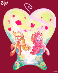 Size: 2480x3138 | Tagged: safe, artist:jowyb, character:applejack, character:pinkie pie, episode:pinkie apple pie, g4, my little pony: friendship is magic, accessory swap, clothing, cowboy hat, hat, one eye closed, smiling, stetson, wink