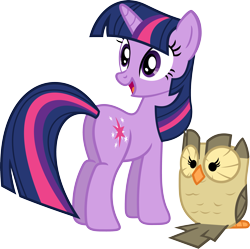 Size: 3549x3534 | Tagged: safe, artist:porygon2z, character:owlowiscious, character:twilight sparkle, character:twilight sparkle (unicorn), species:bird, species:owl, species:pony, species:unicorn, butt, duo, female, high res, looking back, looking over shoulder, mare, plot, simple background, solo, transparent background, twibutt, vector
