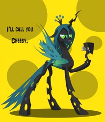 Size: 2466x2879 | Tagged: safe, artist:underpable, character:queen chrysalis, species:changeling, bedroom eyes, changeling queen, cheese, female, high res, mouse, open mouth, pet, rat, smiling