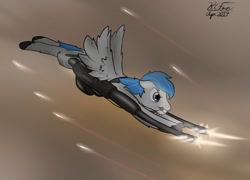 Size: 1280x920 | Tagged: safe, artist:the-furry-railfan, oc, oc only, oc:featherweight, species:pegasus, species:pony, fallout equestria, autocannon, bullet, dive, fallout equestria: occupational hazards, gun, solo