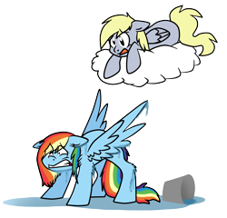Size: 2505x2405 | Tagged: safe, artist:chub-wub, character:derpy hooves, character:rainbow dash, species:pegasus, species:pony, bucket, cloud, duo, female, ice bucket challenge, mare, simple background, transparent background, wet, wet mane