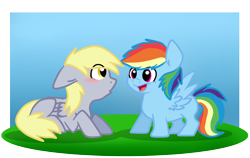 Size: 2696x1705 | Tagged: safe, artist:chub-wub, character:derpy hooves, character:rainbow dash, blank flank, blushing, filly, younger