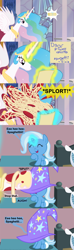 Size: 1120x3780 | Tagged: safe, artist:beavernator, artist:maggiepie, character:princess celestia, character:trixie, species:pony, baby, baby pony, clothing, comic, cute, diatrixes, filly, food, hat, letter, magic, prank, spaghetti, trixie's hat