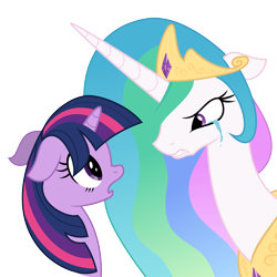Size: 7000x7000 | Tagged: safe, artist:mamandil, artist:zev, character:princess celestia, character:twilight sparkle, absurd resolution, angry, crying, floppy ears, gritted teeth, open mouth, simple background, transparent background, vector