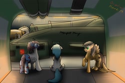Size: 1280x857 | Tagged: safe, artist:the-furry-railfan, oc, oc only, oc:minty candy, oc:twintails, species:pegasus, species:pony, species:unicorn, fallout equestria, artillery, cannon, equestrian army, explosives, fallout equestria: occupational hazards, ghoul, military, shell, underground