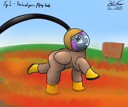 Size: 1280x1073 | Tagged: safe, artist:the-furry-railfan, oc, oc only, oc:crash dive, species:pegasus, species:pony, air supply, allergies, diving suit, field, flower, galoshes, hay fever, poppy, sign, silly, silly pony, solo, stomping, tempting fate, text, this will end in balloons