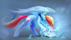 Size: 1920x1080 | Tagged: safe, artist:underpable, part of a set, character:rainbow dash, species:pegasus, species:pony, bioshock, bioshock infinite, crossover, electricity, female, mare, plasmid, shock jockey, solo, vigor, wallpaper