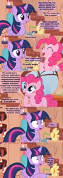 Size: 1120x3150 | Tagged: safe, artist:beavernator, character:pinkie pie, character:twilight sparkle, character:twilight sparkle (alicorn), species:alicorn, species:pony, comic, female, flying contraption, golden oaks library, helicopter, magic, mare, pedalcopter, shock, shocked, technobabble