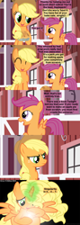 Size: 1120x3150 | Tagged: safe, artist:beavernator, character:applejack, character:scootaloo, species:alicorn, species:pegasus, species:pony, alicornified, and that's how equestria was made, applecorn, carl sagan, challenge accepted, comic, creation, goddess, pie, race swap