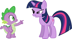 Size: 3584x1944 | Tagged: safe, artist:porygon2z, character:spike, character:twilight sparkle, character:twilight sparkle (unicorn), species:dragon, species:pony, species:unicorn, duo, female, male, mare, simple background, transparent background, vector