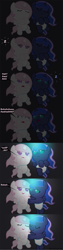 Size: 1120x4410 | Tagged: safe, artist:beavernator, character:princess celestia, character:princess luna, species:pony, all glory to the beaver grenadier, baby, baby ponies, baby pony, beavernator is trying to murder us, cewestia, comic, crying, cuddling, cute, diaper, eyes closed, filly, glow, glowing horn, hug, sleeping, snuggling, woona