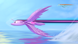 Size: 1920x1080 | Tagged: safe, artist:underpable, character:rainbow dash, character:twilight sparkle, character:twilight sparkle (alicorn), species:alicorn, species:pony, duo, female, floppy ears, flying, mare, motion blur, multiple wings, speed trail, spread wings, wallpaper, wat, water, windswept mane, wings, x-wing