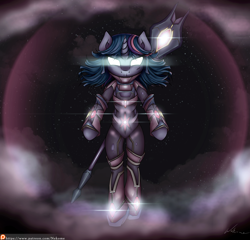 Size: 4000x3840 | Tagged: safe, artist:neko-me, character:twilight sparkle, species:anthro, arm hooves, armor, female, glowing eyes, patreon, solo, warzone, weapon