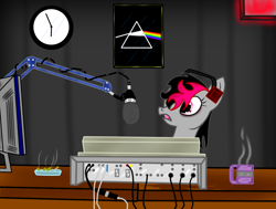 Size: 996x752 | Tagged: safe, artist:lazerblues, oc, oc only, oc:miss eri, species:pony, /mlp/, album cover, ashtray, cigarette, clock, emo, female, hipgnosis, mare, microphone, mug, pink floyd, radio, the dark side of the moon