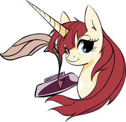 Size: 1302x1262 | Tagged: safe, artist:zev, oc, oc only, oc:fausticorn, species:alicorn, species:pony, alicorn oc, bust, cute, faustabetes, female, ink, inkwell, lauren faust, mare, ponified, portrait, simple background, solo, transparent background