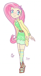 Size: 450x822 | Tagged: safe, artist:jowyb, character:fluttershy, species:human, breasts, clothing, delicious flat chest, dress, female, flattershy, humanized, skinny, solo